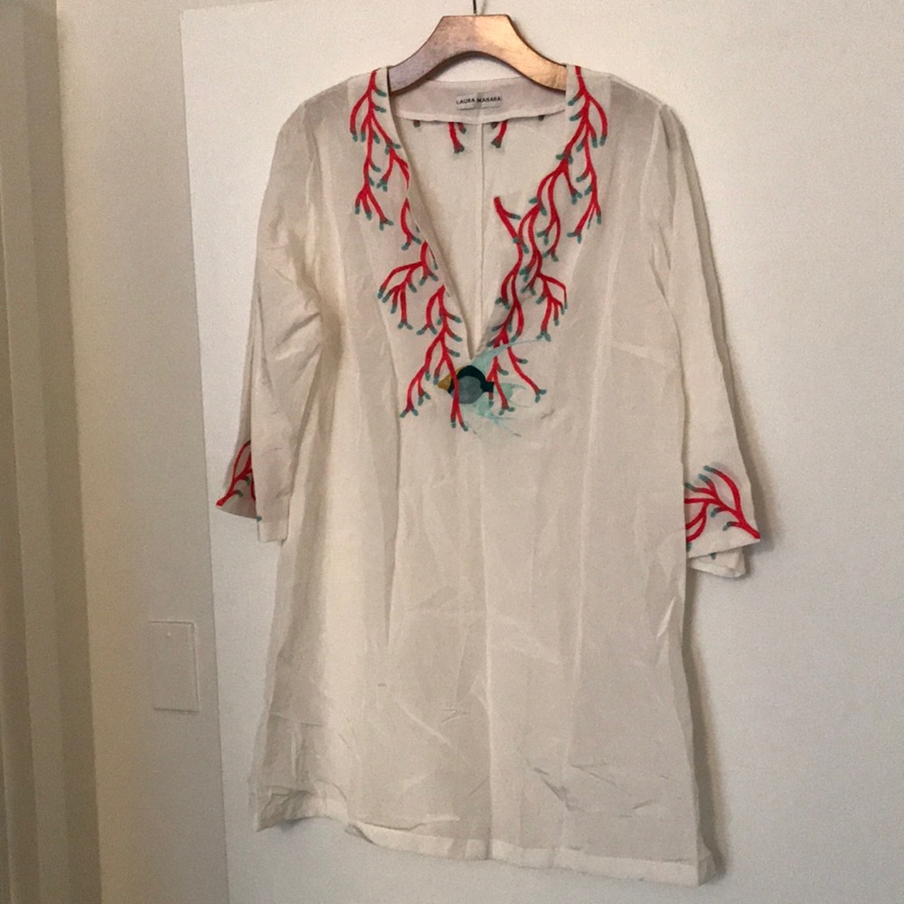 Laura Manara silk-cotton blend tunic w/beading szL